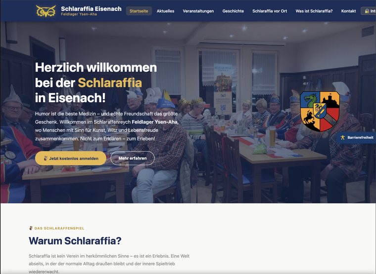 Startseite einer Uhunetz-Seite am Beispiel Schlaraffia Eisenach